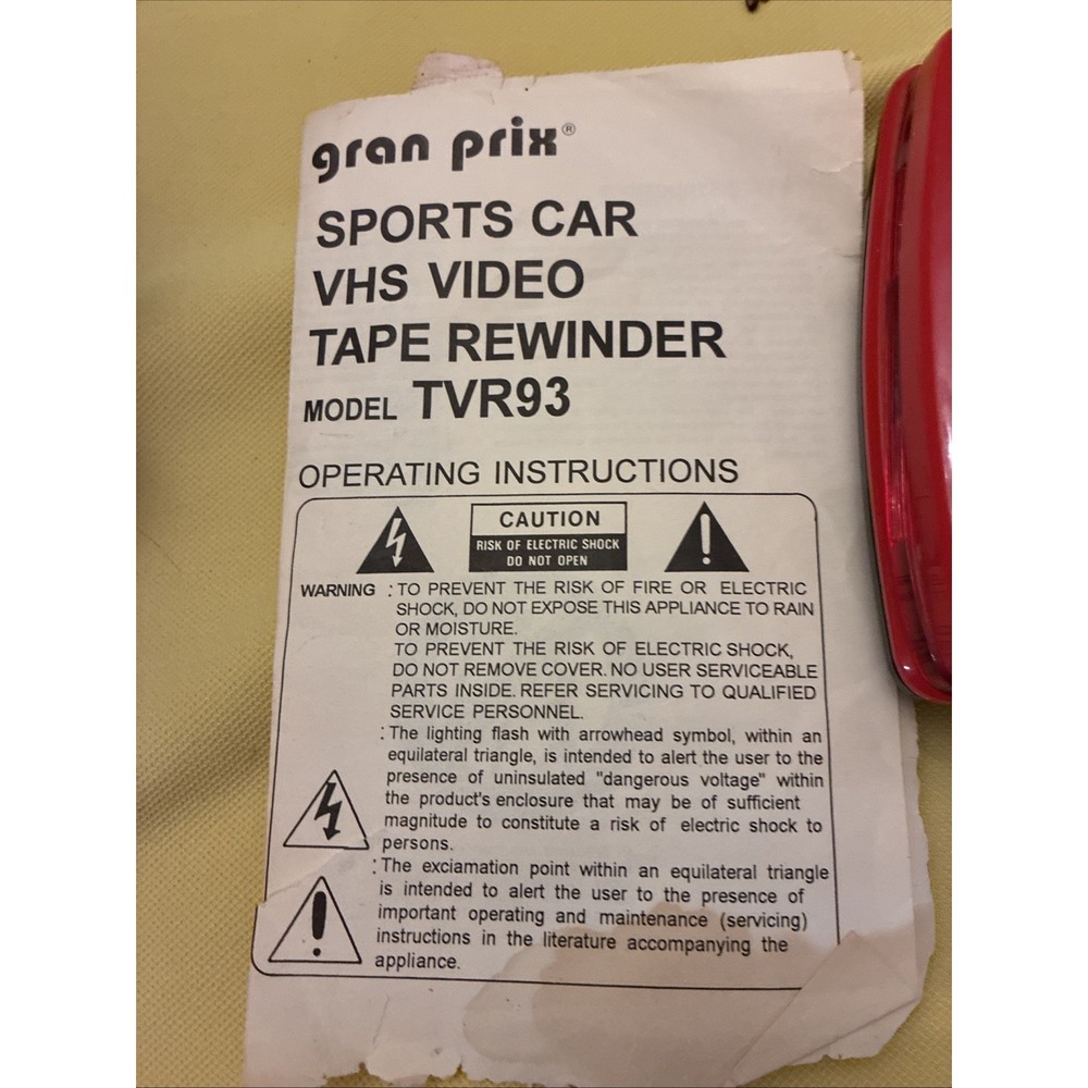 Vtg Gran Prix VHS Tape Reminder Model TVR93 Head Lights Light Up When Working - Picture 2 of 11